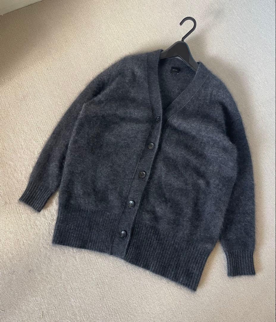 スピックアンドスパン　FURKNITワイドVカーディガン　ダークグレー　ニット