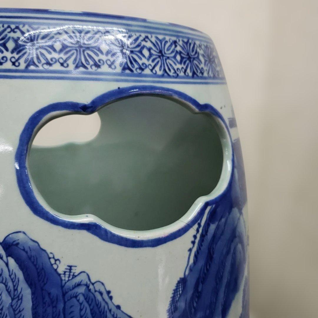 蔵出し特価　景徳鎮陶器製花瓶 風景画デザイン　持ち手付き