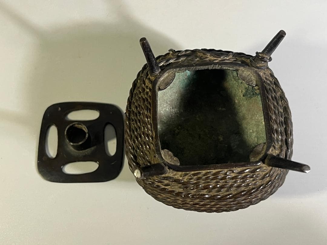 古銅 糸巻 香炉 時代物 渡雲鋳造