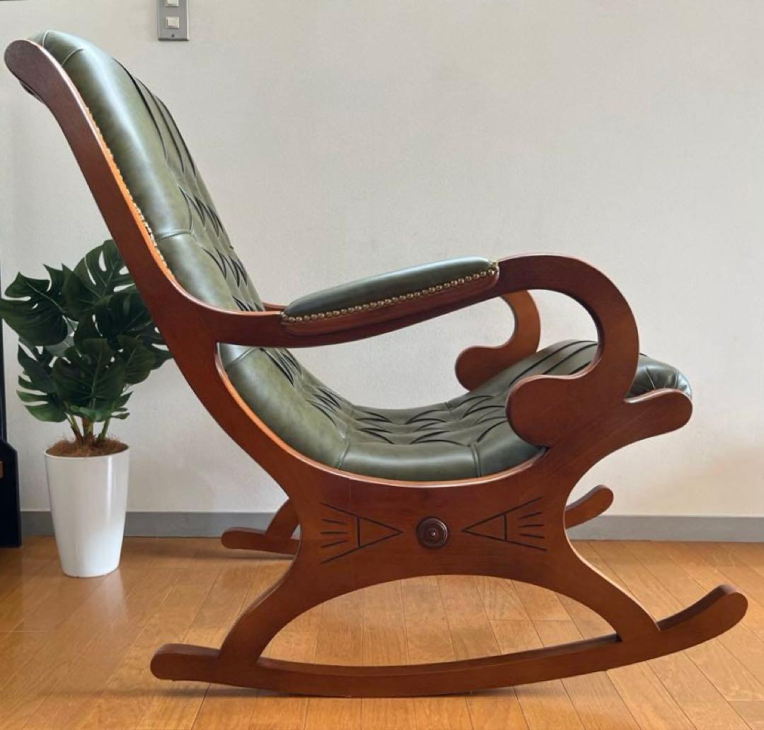イタリア製　本革クラシック　ロッキングチェア　アンティーク　チェスターフィールド