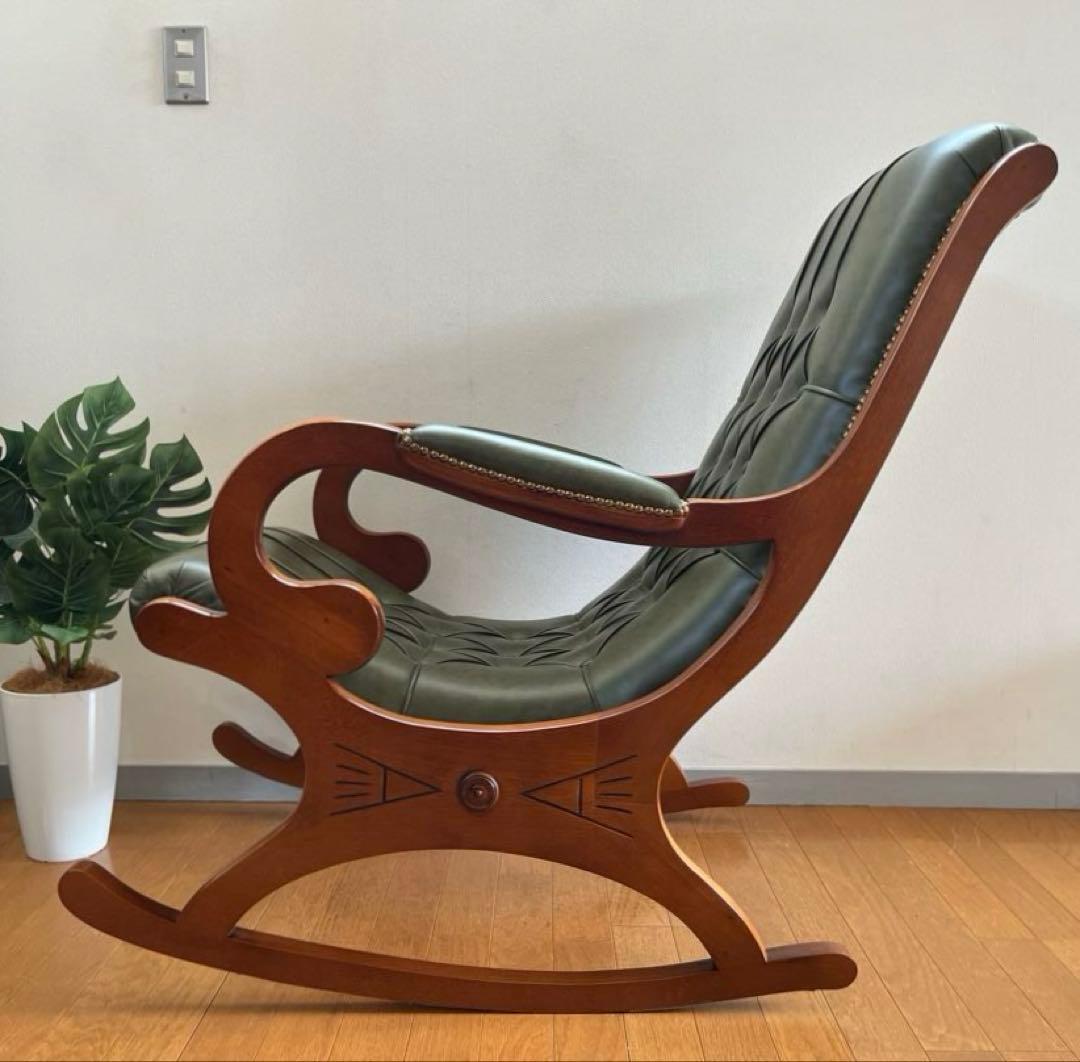 イタリア製　本革クラシック　ロッキングチェア　アンティーク　チェスターフィールド