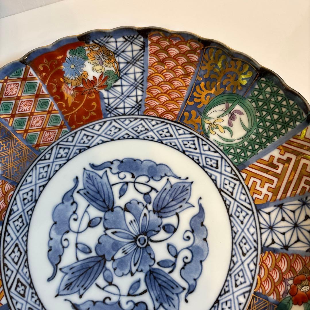 龍峯窯 祥瑞花丸紋 金彩古伊万里 菊割 輪花 中皿 大皿(22㎝)4枚