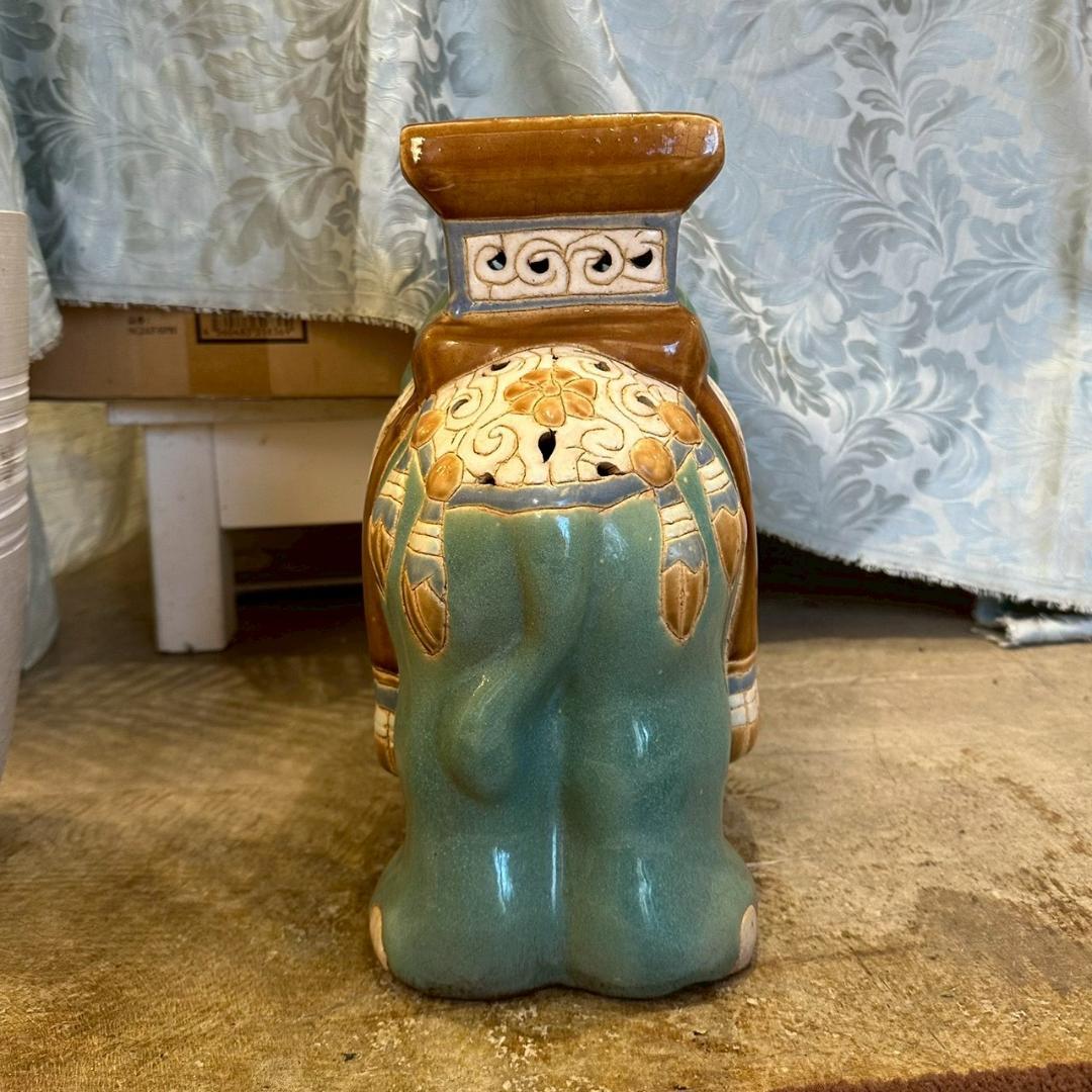 iΦ【2個セット】象 陶器製 置き物 花台 フラワースタンド オブジェ 鉢置き