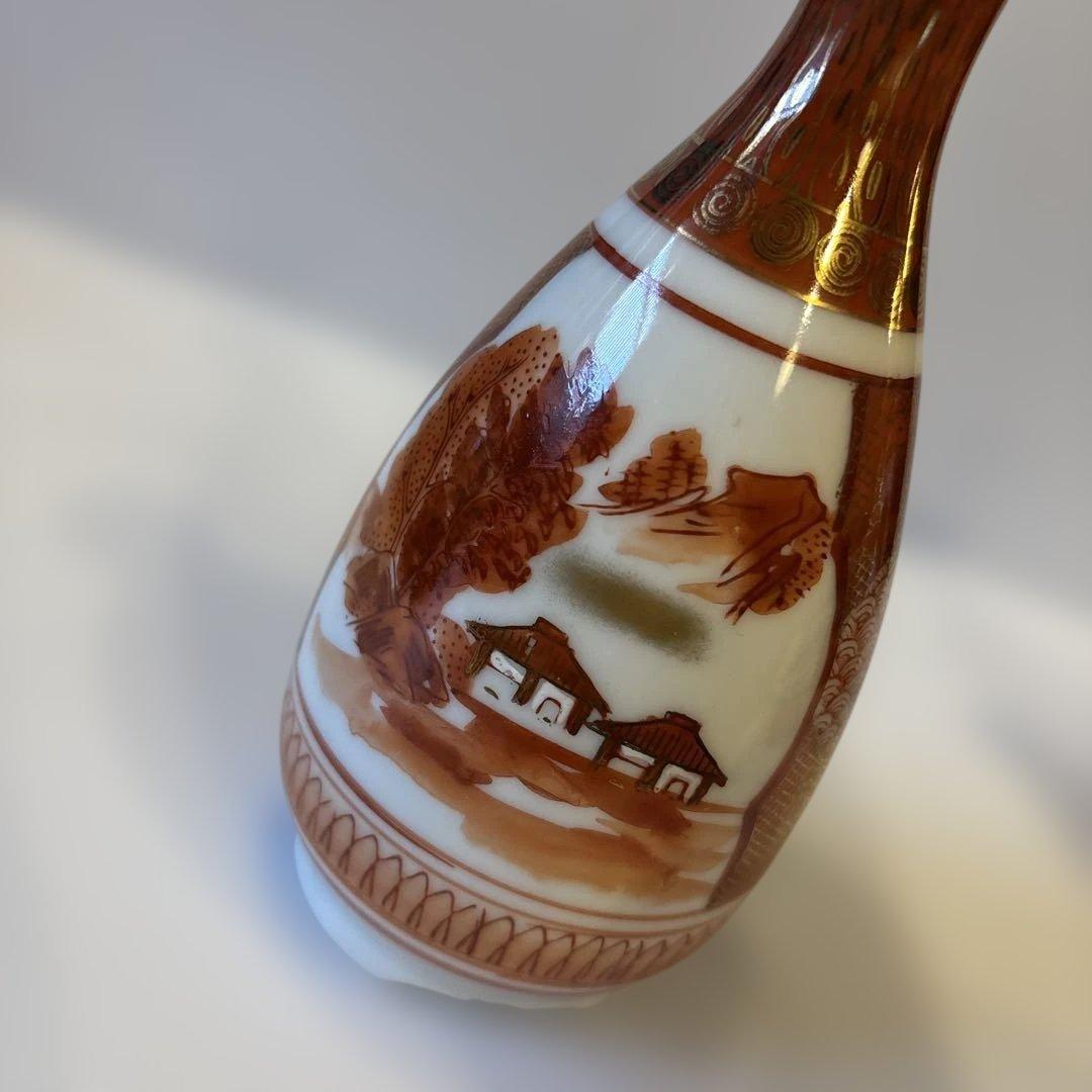 明治九谷 九谷焼 庄三様式 赤絵金彩 人物山水図 徳利 一対【2本】高さ14cm
