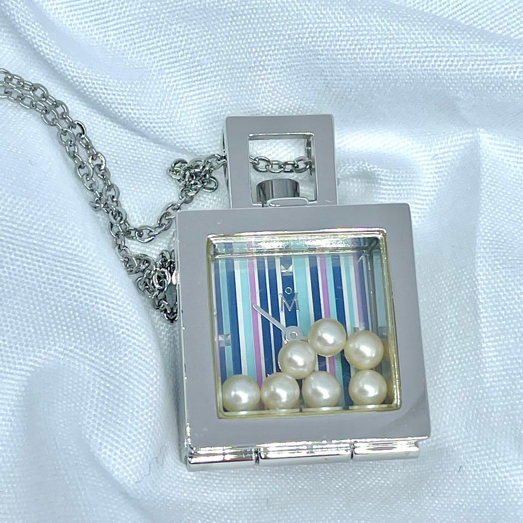 39 ミキモト 7Pパール マルチカラー ストライプ ペンダントウォッチ 稼働品