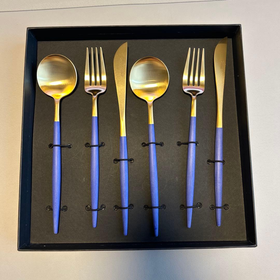 【新品、未使用】Cutipol カトラリーセット 6点 ゴールド ブルー