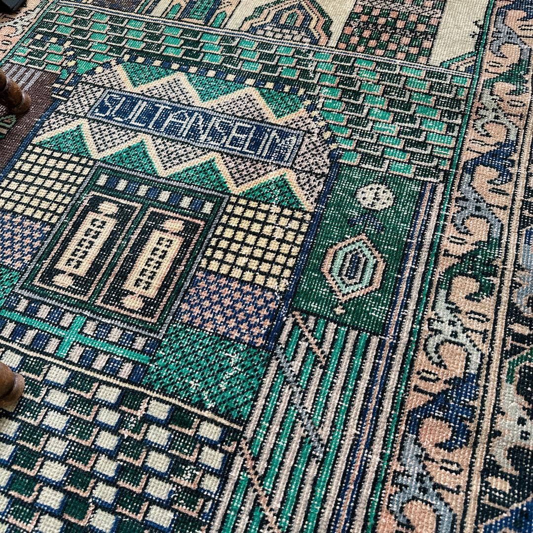 トルコ ヴィンテージラグ A1 レア イエロー グリーン ネイビー ピンク