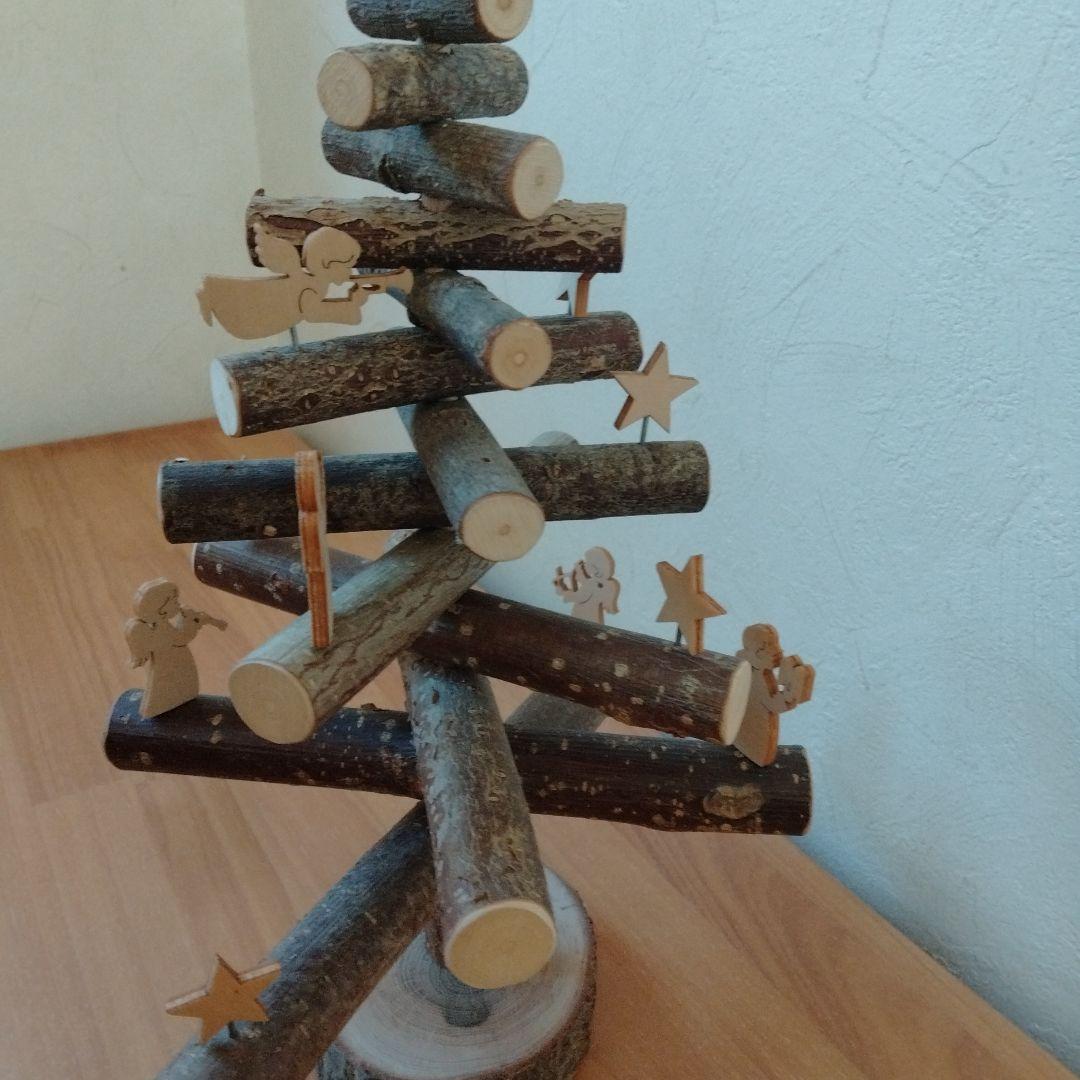 木製クリスマスツリー 星と人形付き