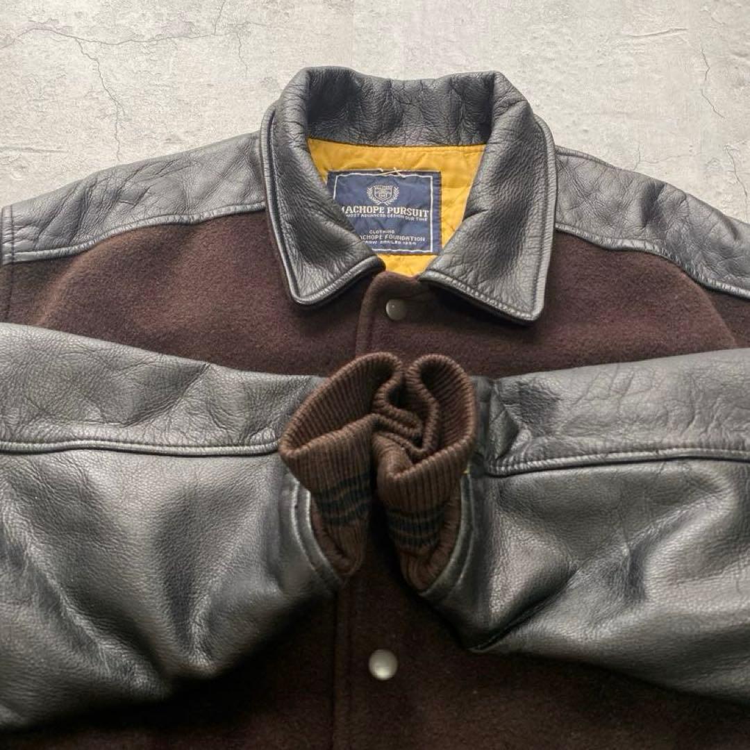 USA古着 スタジャン ジャケット レザー 刺繍 ワッペン ブラウン