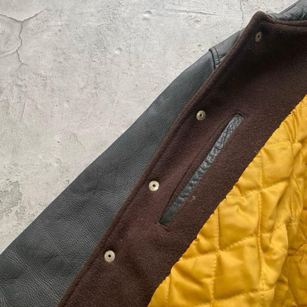 USA古着 スタジャン ジャケット レザー 刺繍 ワッペン ブラウン