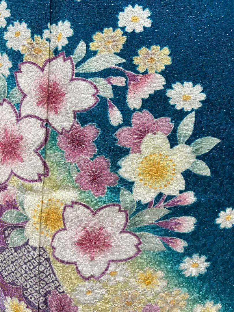 振り袖　フルセット　別誂長襦袢付　ブルー　成人式　金彩加工　金通し　714