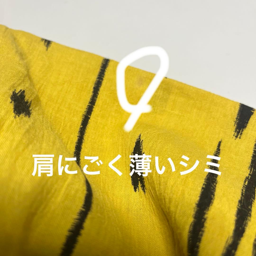 a-09 辛子色　からし色　イエロー　黒　浴衣　綿麻　　裄71 裄長め