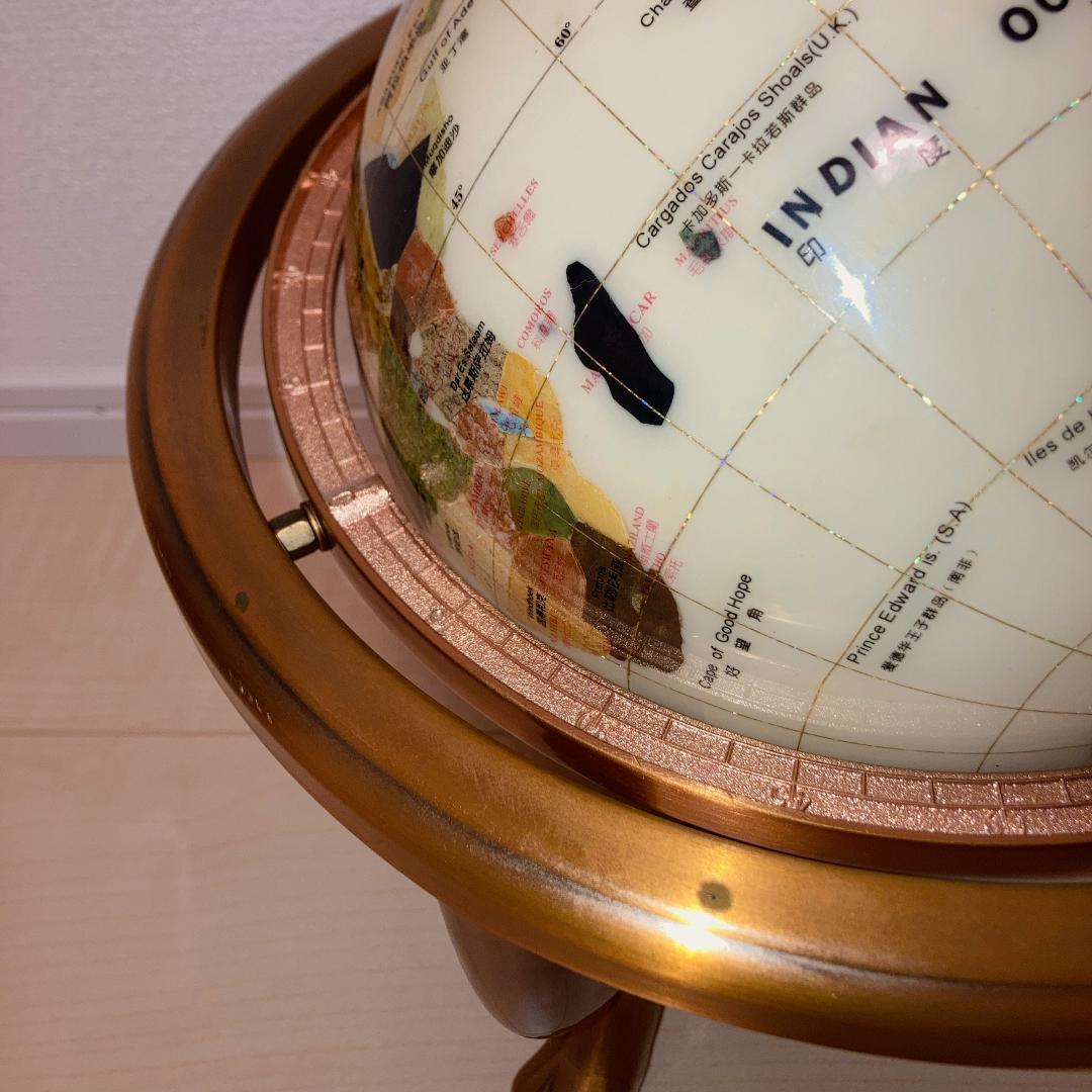 宝石地球儀 大型 天然石 パワーストーン 卓上 高級インテリア 3脚