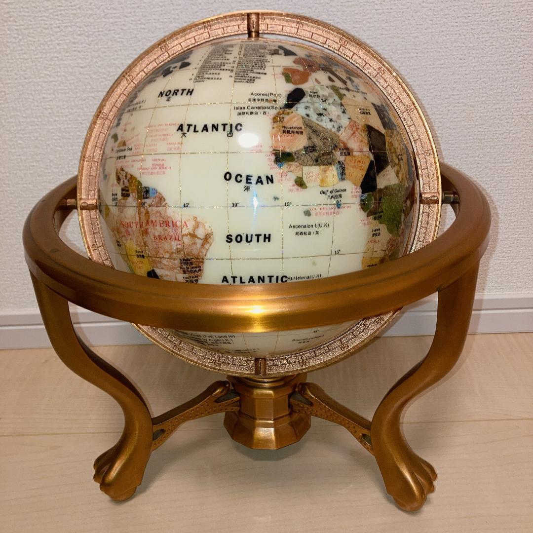 宝石地球儀 大型 天然石 パワーストーン 卓上 高級インテリア 3脚