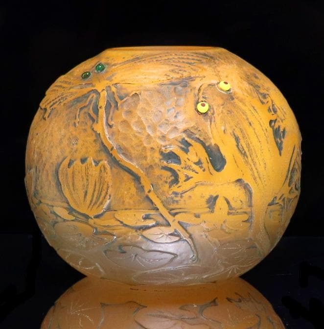 美術館級!! エミール・ガレ 蜻蛉・蛙文 花瓶 善と悪 トンボ カエル 花瓶