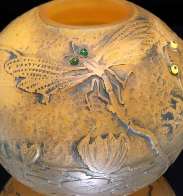 美術館級!! エミール・ガレ 蜻蛉・蛙文 花瓶 善と悪 トンボ カエル 花瓶