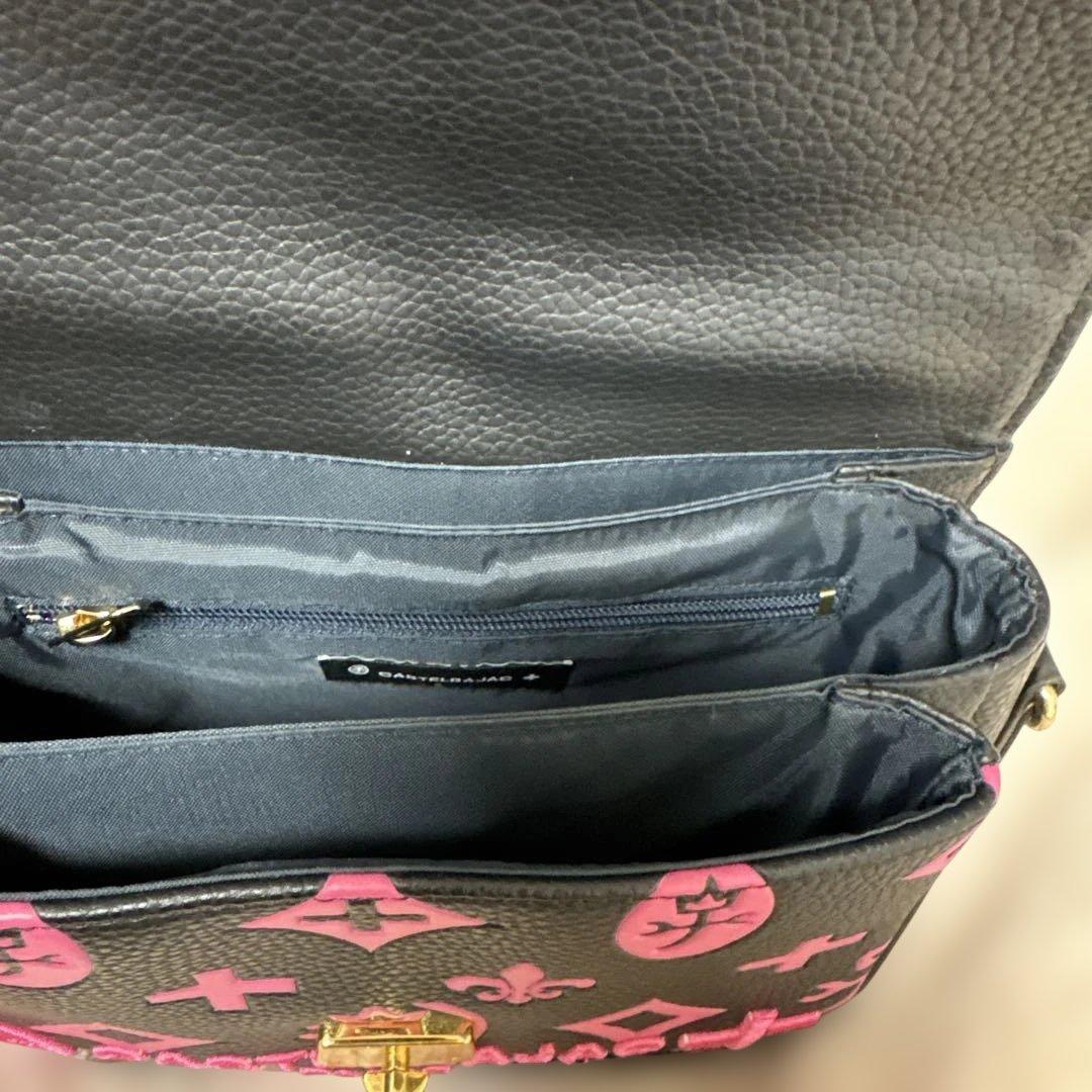 CASTELBAJACカステルバジャックハンドバックピンクブラックレザー金具ハゲ