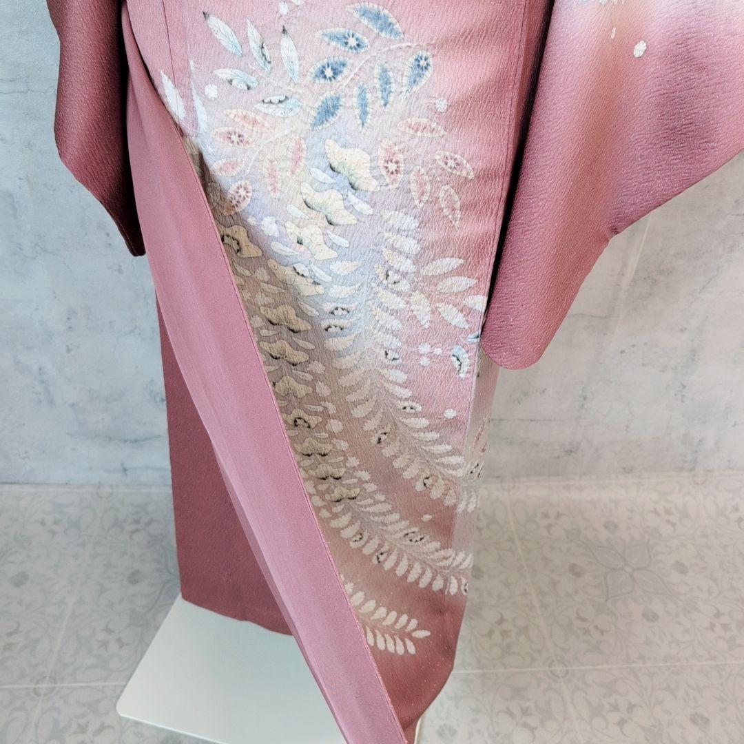 訪問着　フルセット　着物　正絹　辻ヶ花　エンジ 赤　上品な輝き　F9