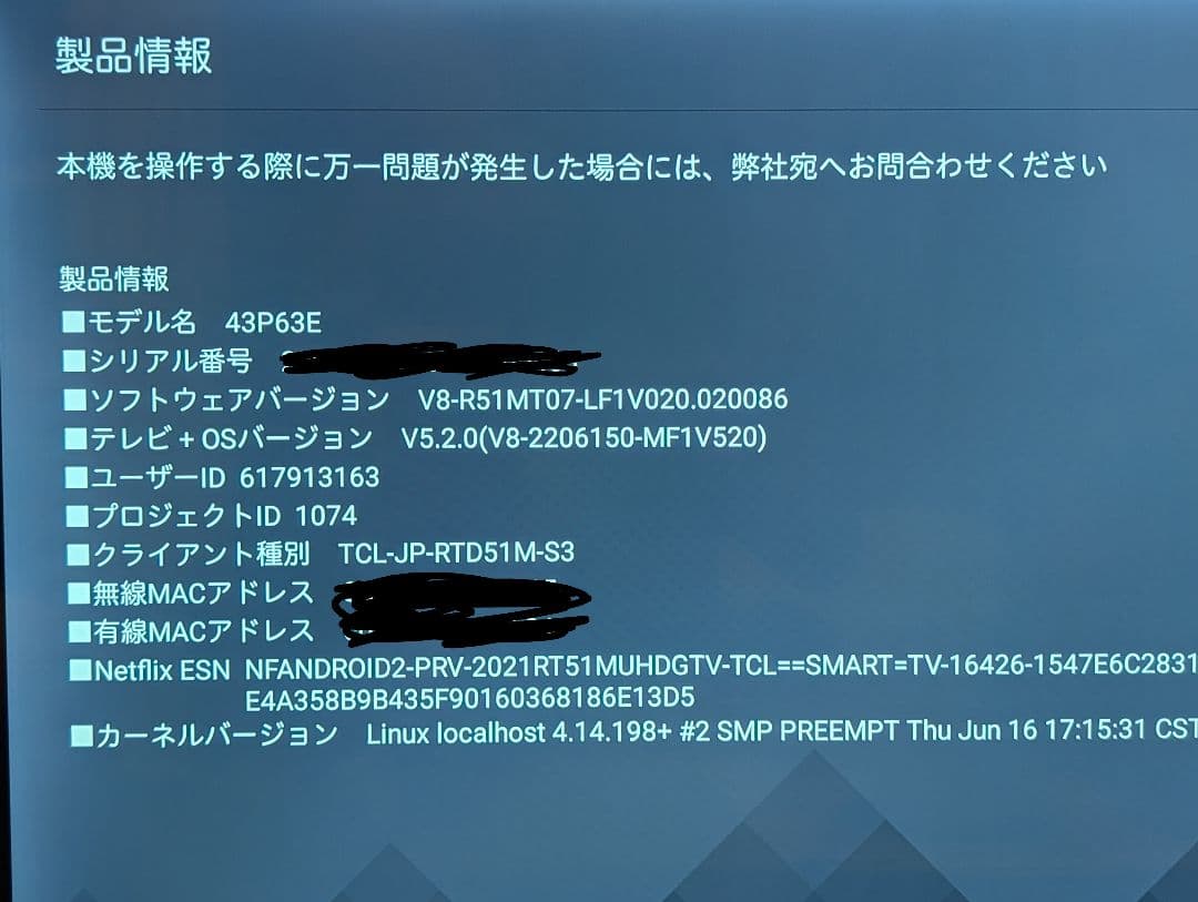 ※ドット抜けあり　TCL 43V 43P63E 4Ｋ対応 チューナーレステレビ