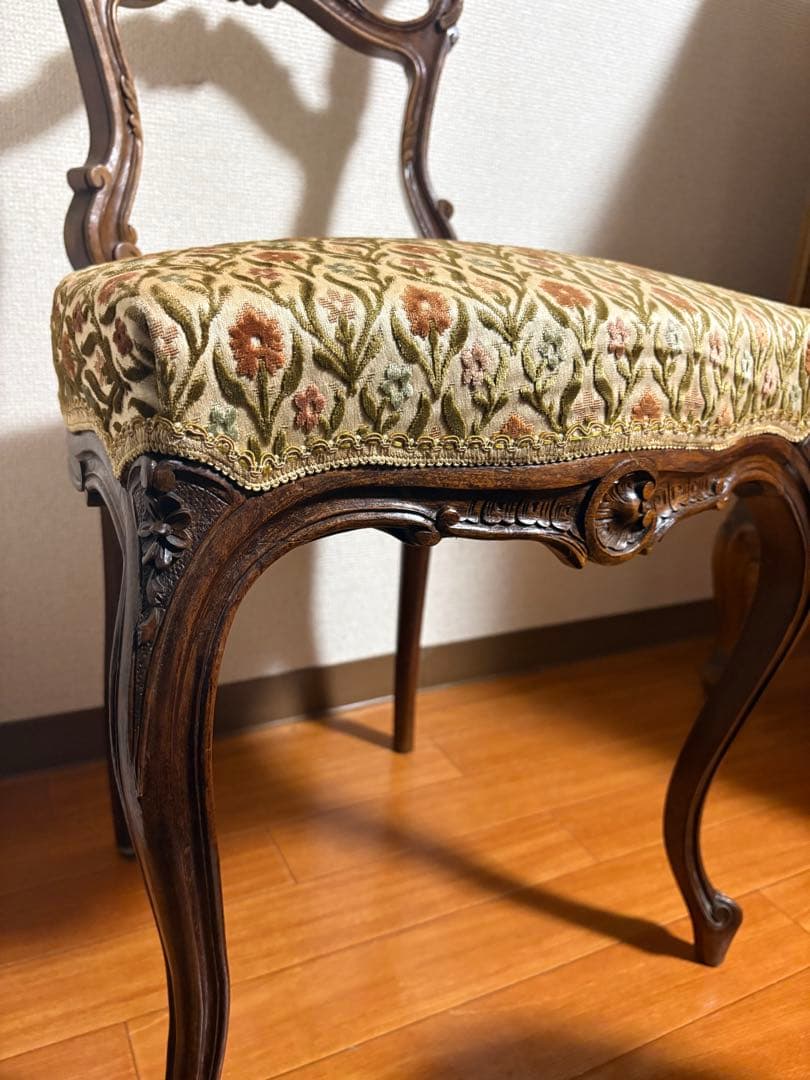 アンティーク家具 椅子 花柄チェア 木製　猫脚