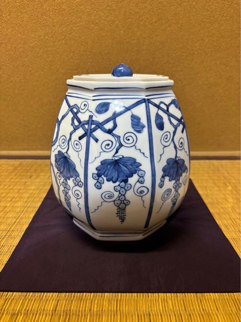 西村徳泉　染付　葡萄棚　水指　京焼