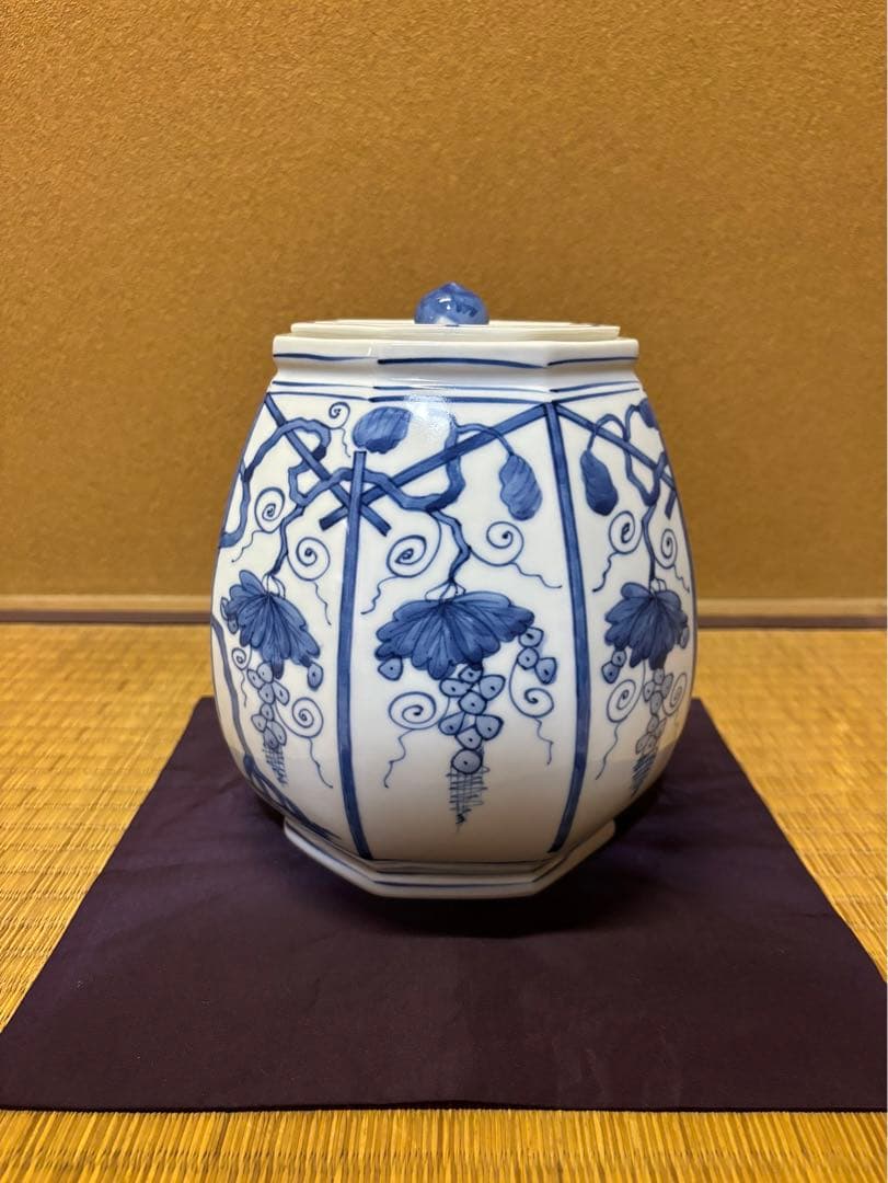 西村徳泉　染付　葡萄棚　水指　京焼