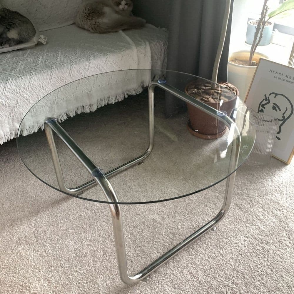 韓国風　円形ガラステーブル 70cm