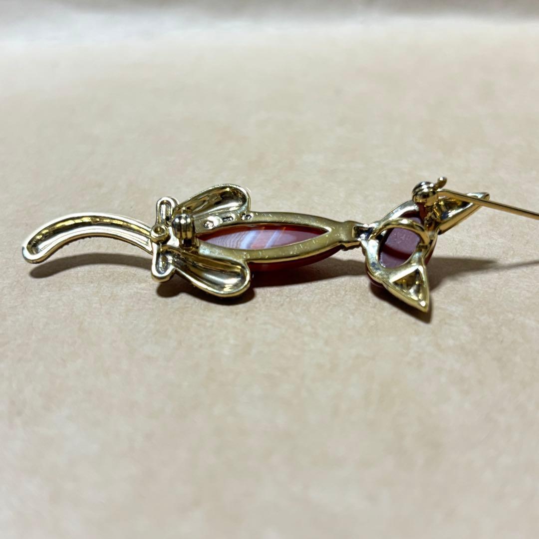 な*め様 碌山 ろくざん 猫のブローチ 瑪瑙 メノウ ネコ アンティーク調　SV