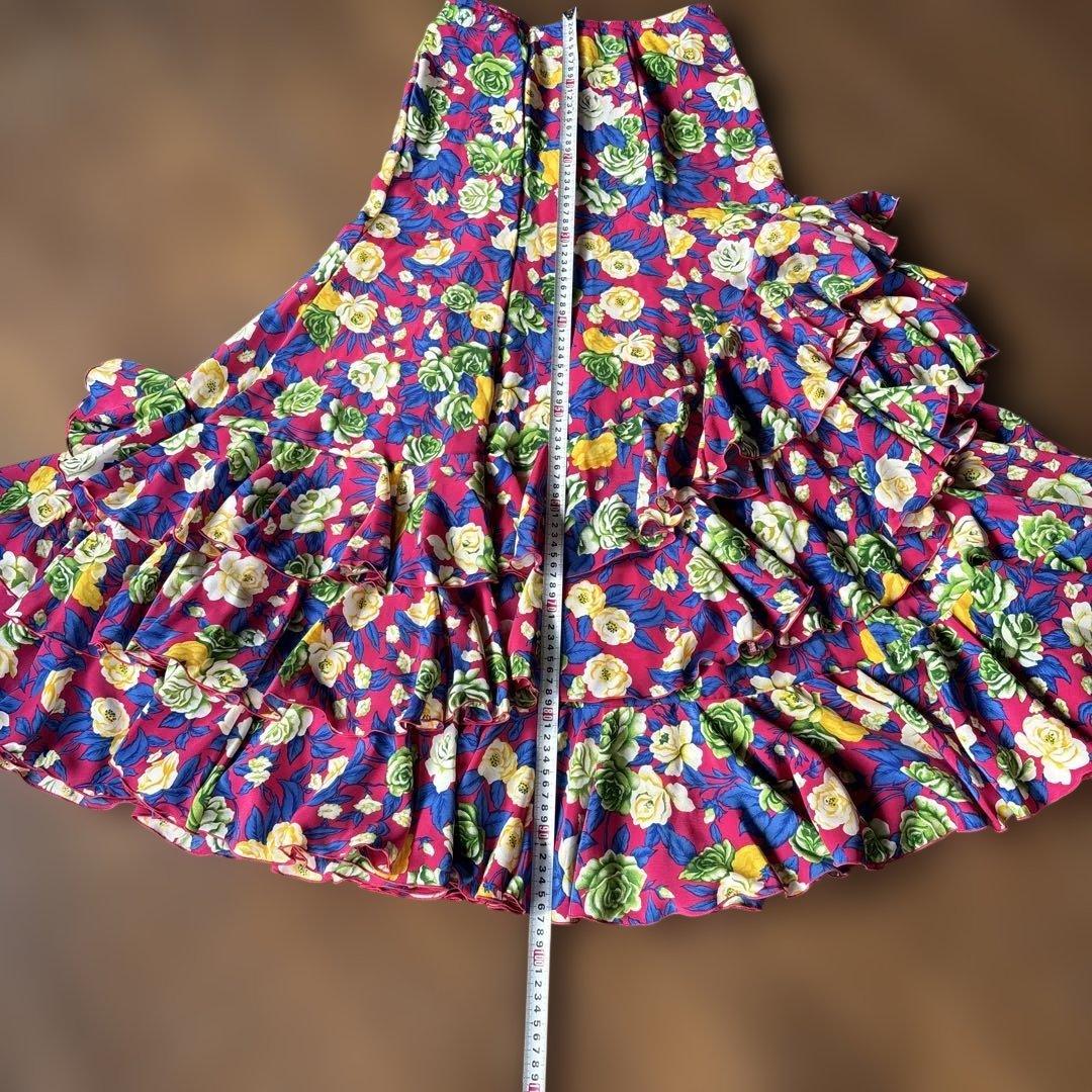 フラメンコ スカート 紫と花柄三点セットアップ