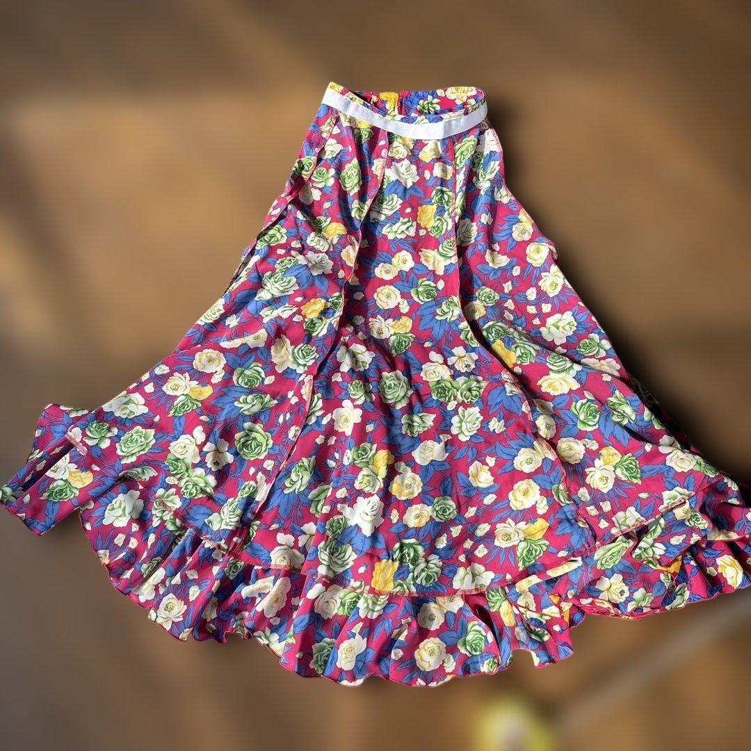 フラメンコ スカート 紫と花柄三点セットアップ