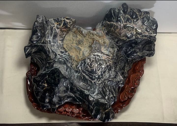 黒霊璧石 16kg 太湖石 水石 置物 骨董  なかなか手に入らない！！中国産