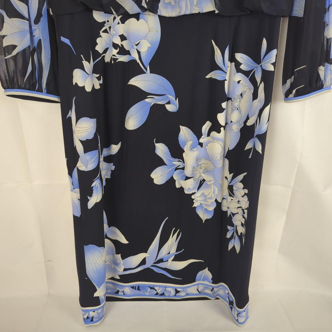 【美品】Leonard レオナール ワンピース 花柄 ブラック ブルー