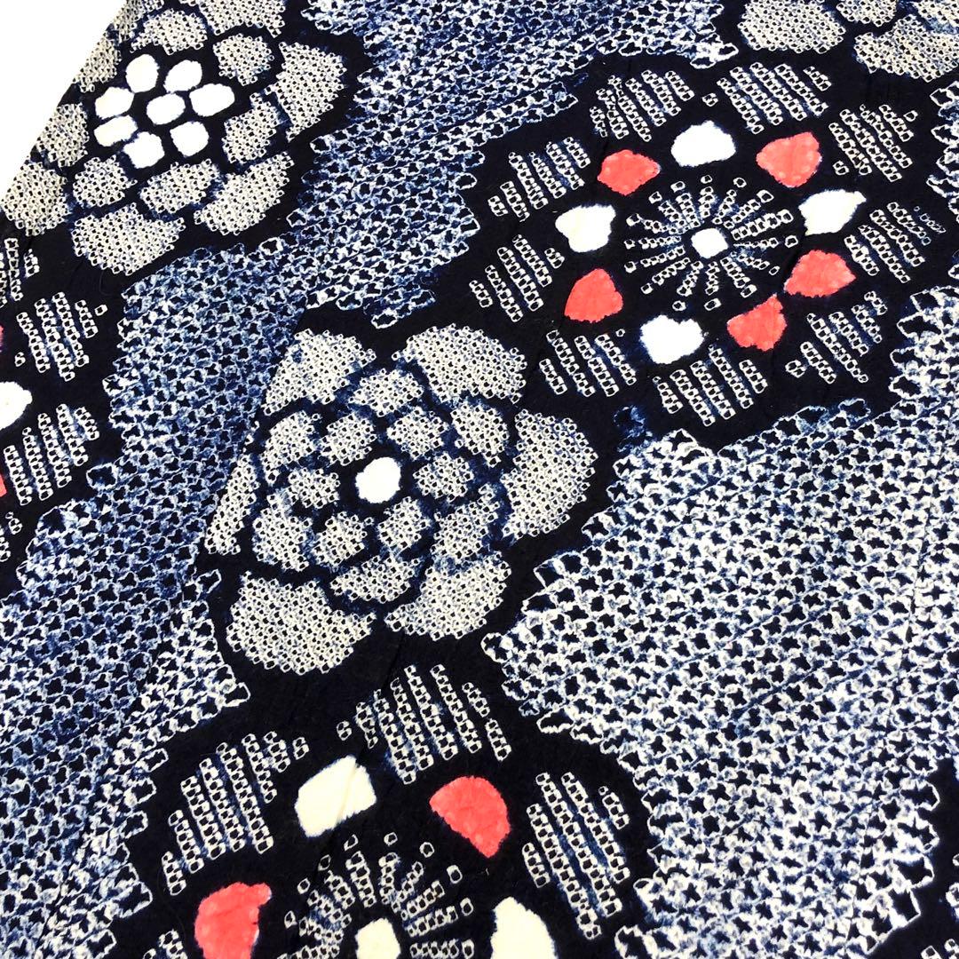 夏着物 浴衣 鳴海有松本絞り 花柄模様 しつけ糸 KK-2194