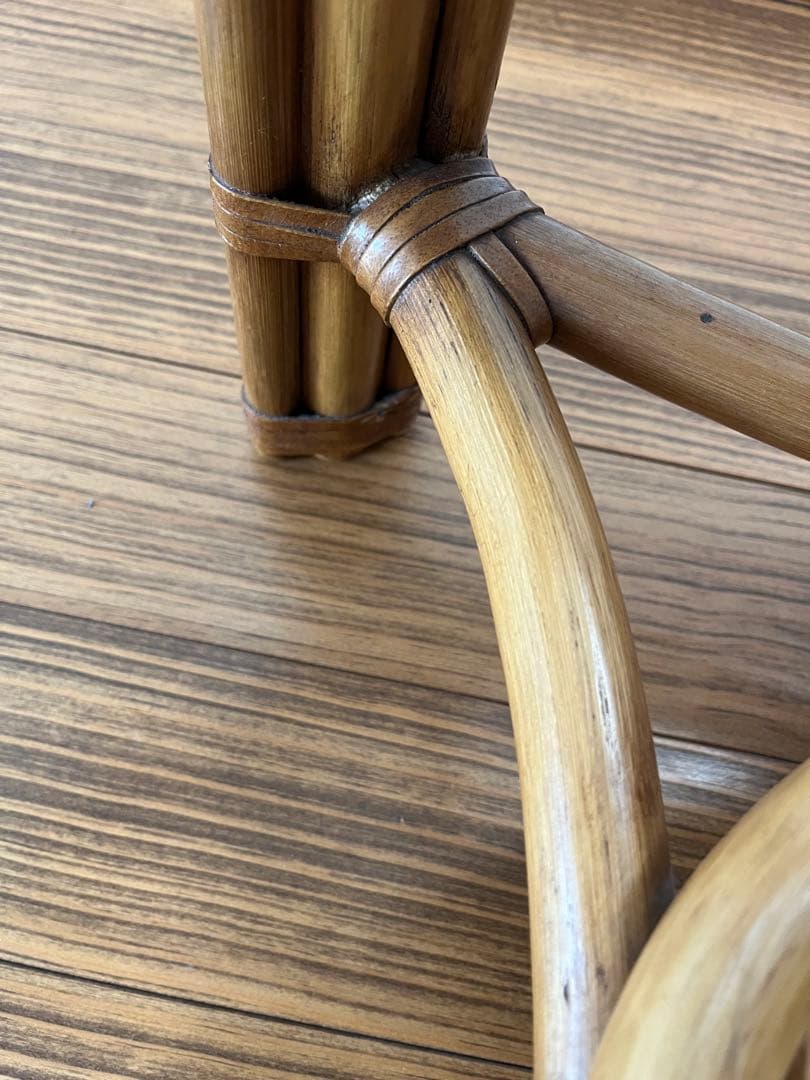 【ラタン　ガラス天板付ローテーブル】