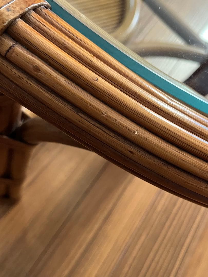 【ラタン　ガラス天板付ローテーブル】