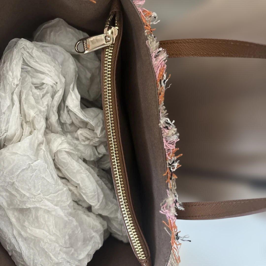 FURLA ピンク系ツイードハンドバッグ