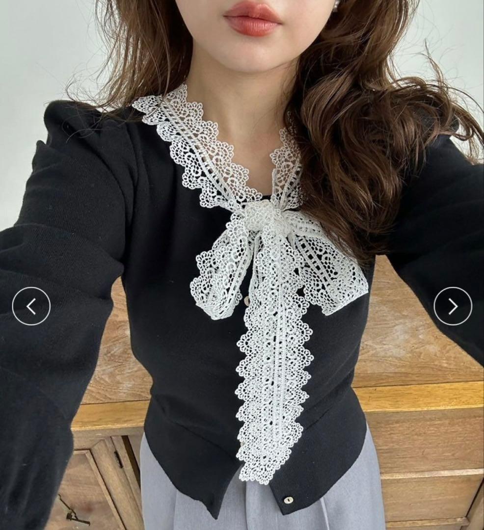 SNIDEL　【USAGI ONLINE限定】レースボウタイカーディガン