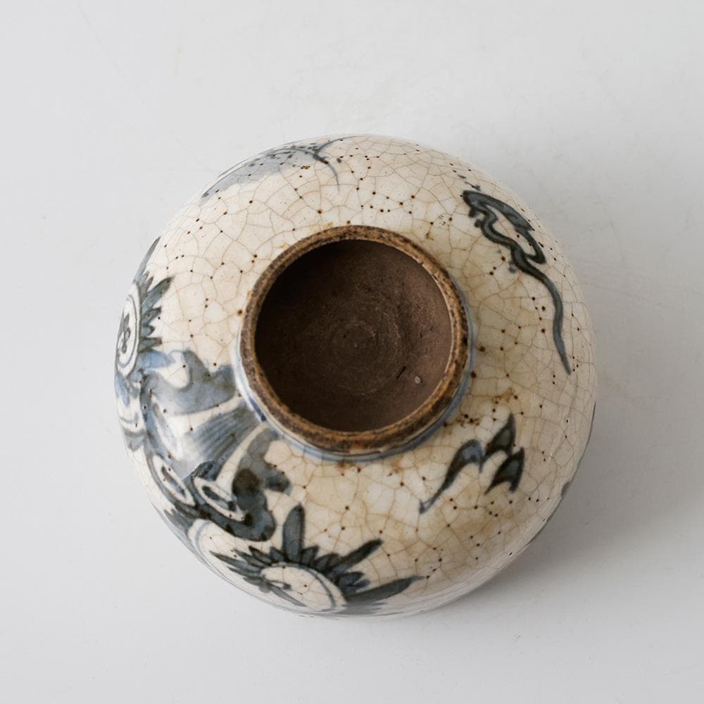 時代物 安南写 染付 花唐草文 茶碗 絞り手 茶道具 抹茶碗