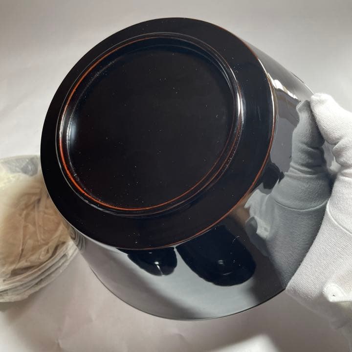 ◆黒漆菓子器と銘々皿五枚 京漆器 三象漆園造 高級漆器◆
