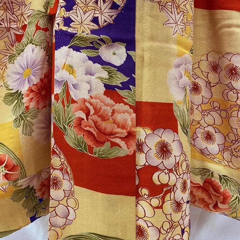 512ag36◎七五三 七歳 女児 アンティーク着物&袋帯 レトロ 花丸◎