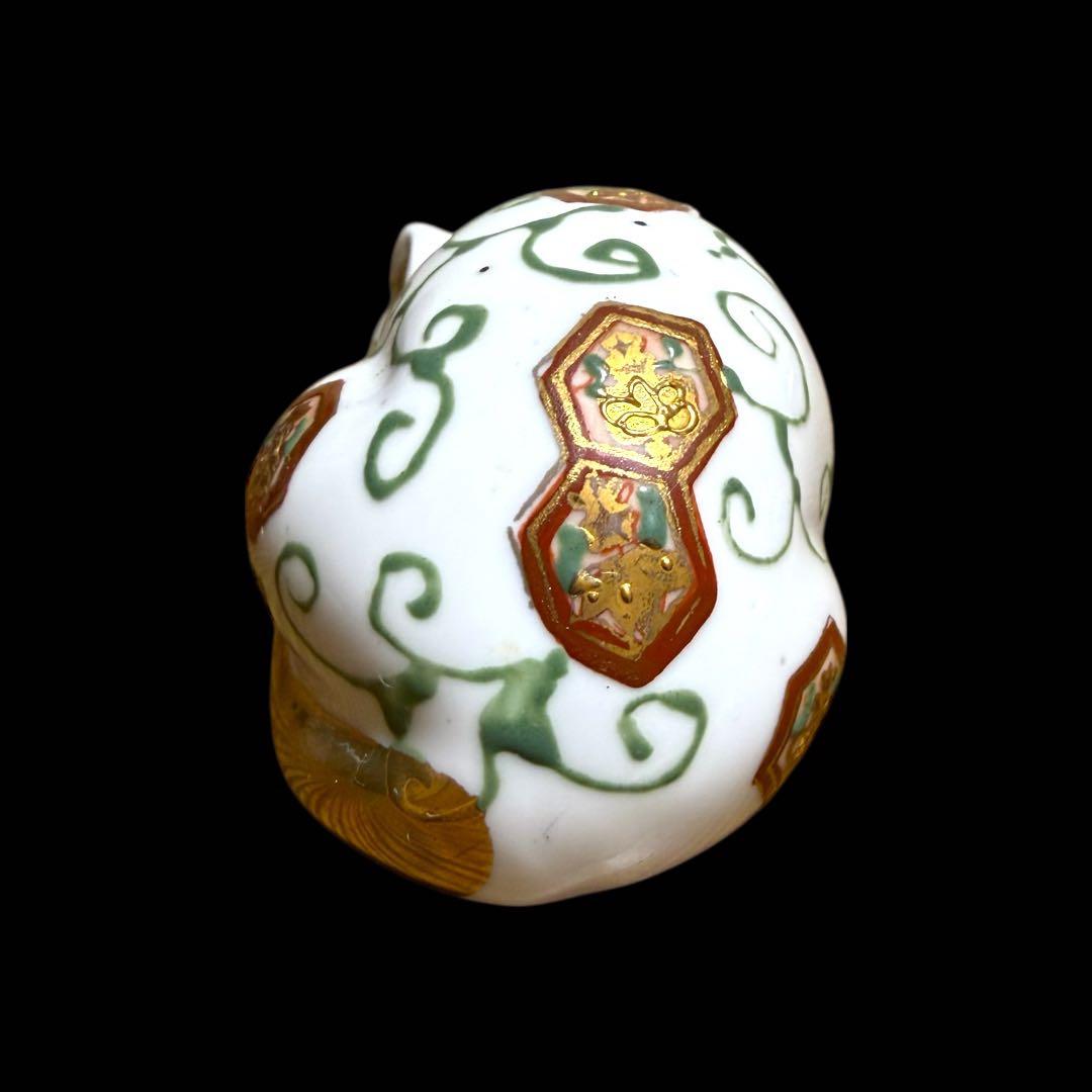 《レア》伊万里焼 陶器製 金彩色絵金襴手 親子眠り猫 ペア セット まとめ売り