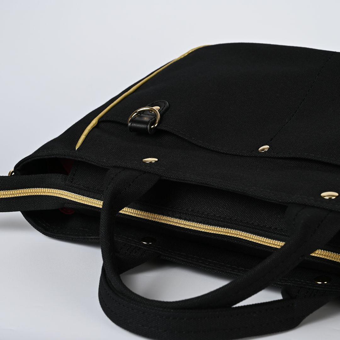 [柴はち☆]8号/11号×倉敷帆布×8番糸 玉縁ラウンドトートL(黒/金)