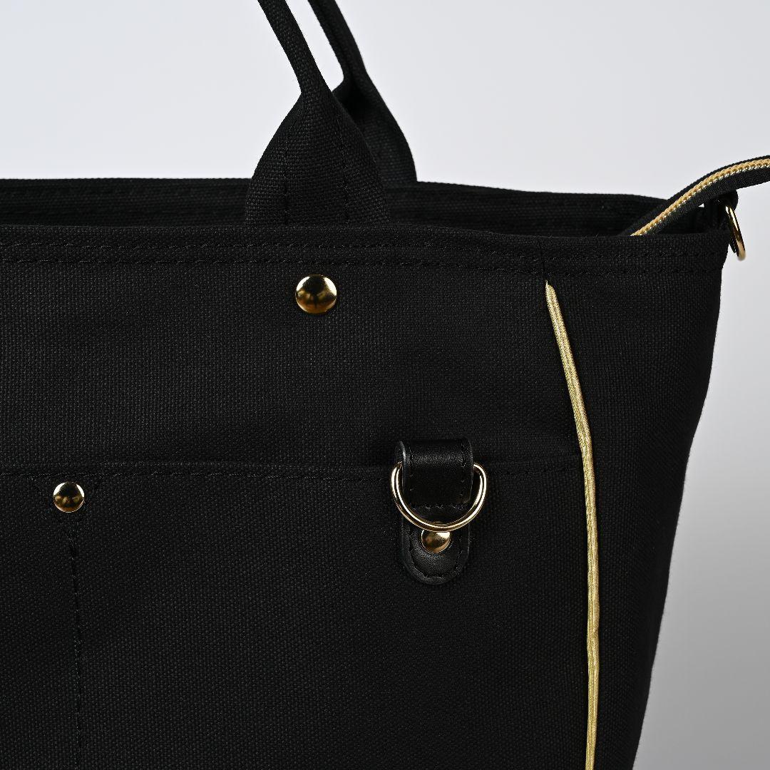 [柴はち☆]8号/11号×倉敷帆布×8番糸 玉縁ラウンドトートL(黒/金)