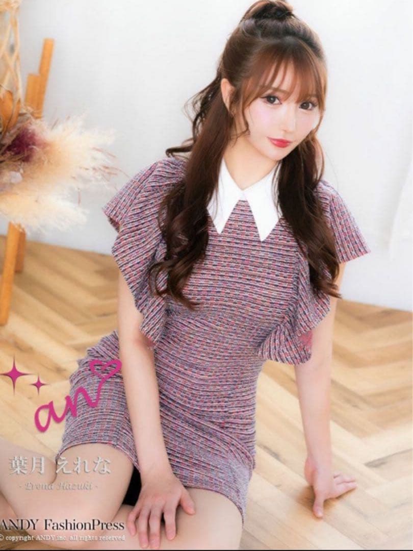 an アン フリル袖 シンプル 襟付き ツイード タイトミニドレス Mサイズ