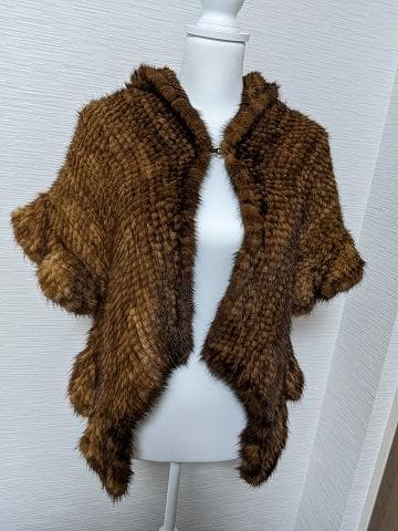 077 フリル　ミンク　毛皮　ニッティング　2WAY　ボレロ　ポンチョ　ショール