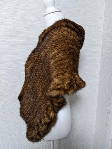 077 フリル　ミンク　毛皮　ニッティング　2WAY　ボレロ　ポンチョ　ショール