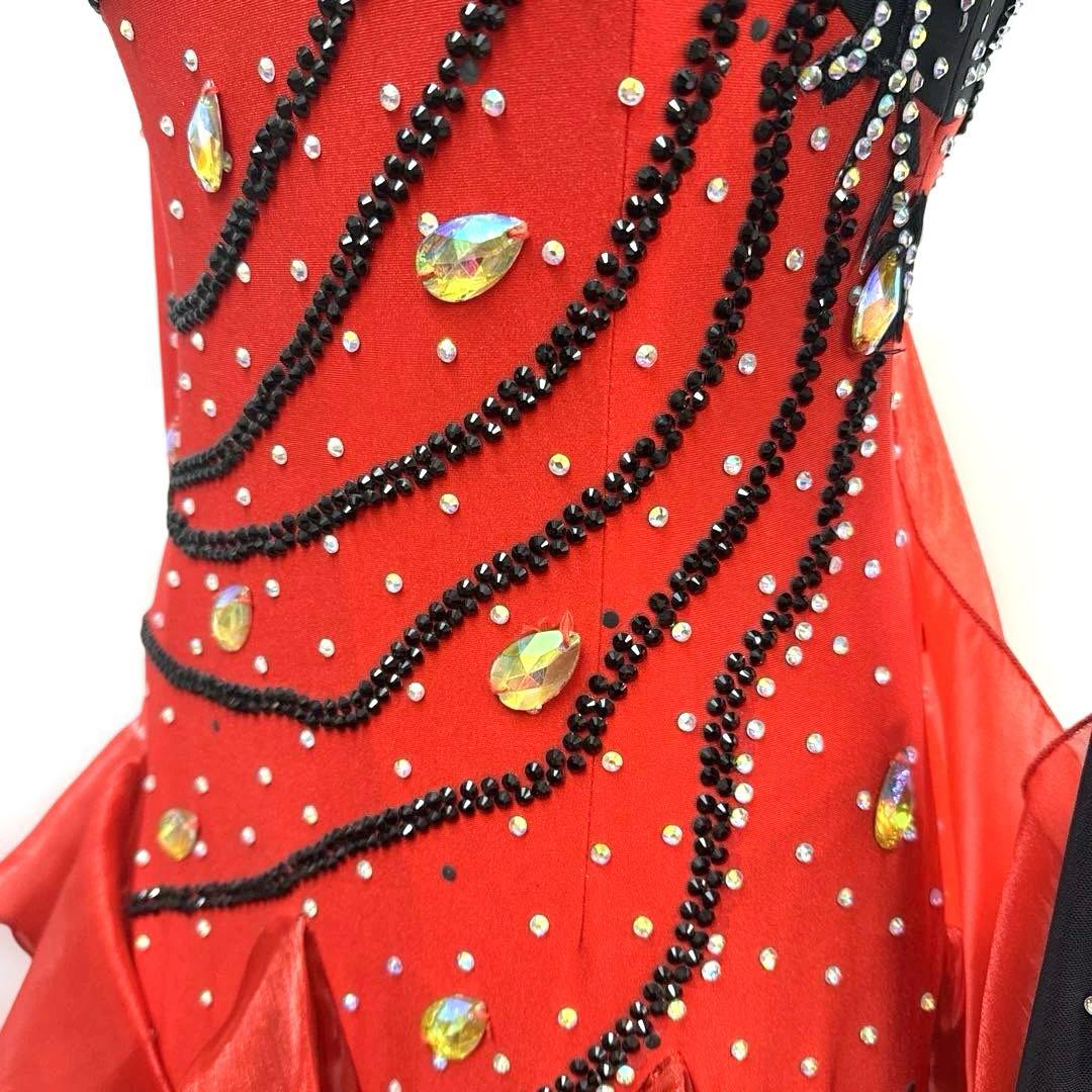 6344★M 赤 黒 多層フリル スタンダードドレス 社交ダンス