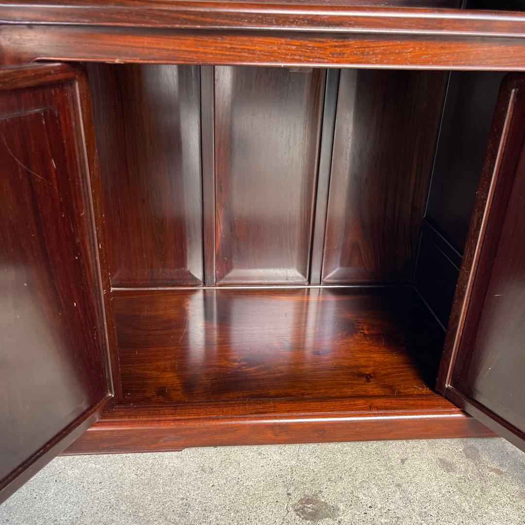 唐木指物 縞黒檀 総無垢 茶棚 煎茶棚 違い棚 飾り棚 和モダン H83cm