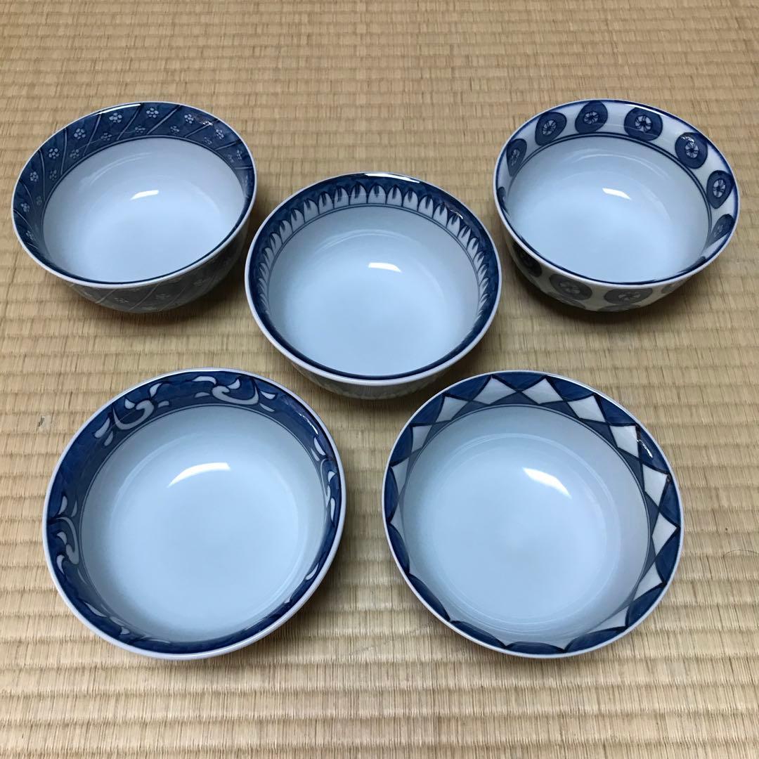 有田焼　源右衛門窯 染付和柄丼5個セット