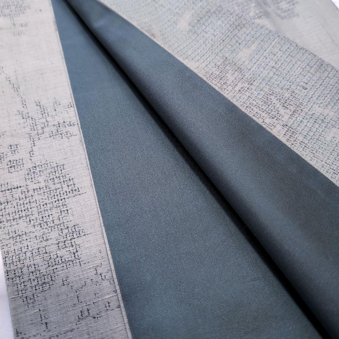 新品 未使用 正絹袷 本場結城紬 亀甲100 蔦の葉 シルエット 白結城 薄緑系